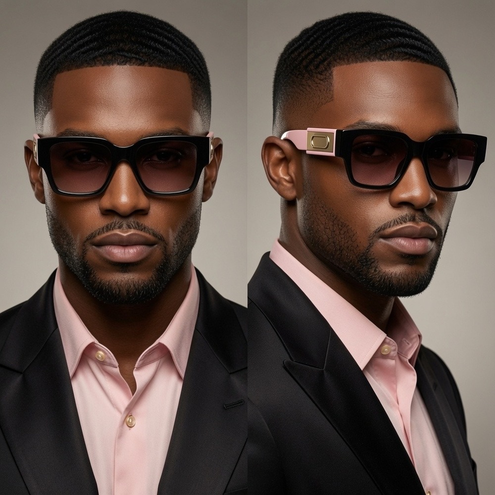 Men Chic Pink Black Square Sunglasses For Stylish Daily Wear Sunny Outings New